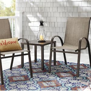 Mix and Match Stackable Brown Steel Sling Outdoor Patio Dining Chair in Riverbed Taupe
