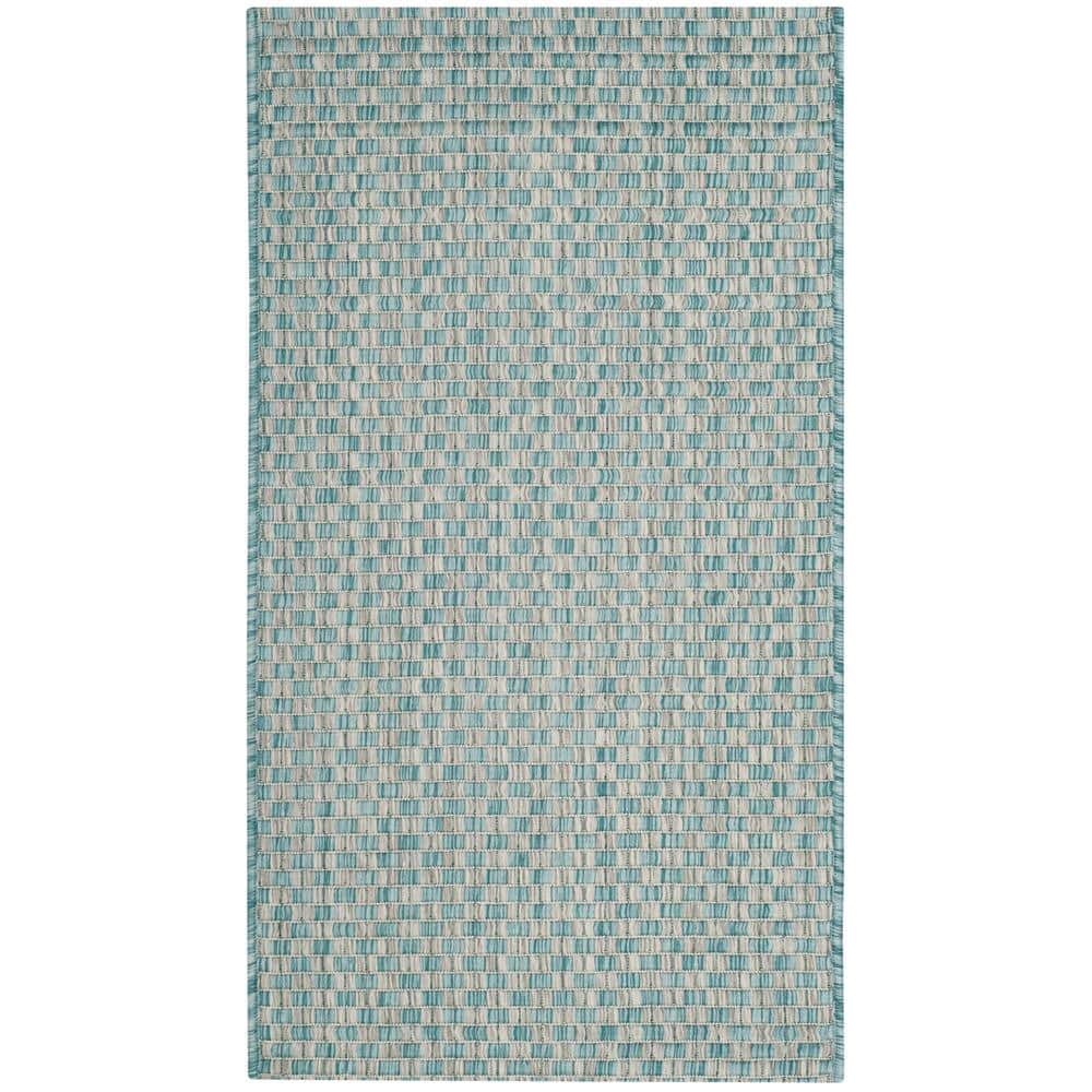 Light Blue and Grey Rectangular Stain-Resistant Synthetic Rug