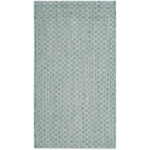 Courtyard Light Blue/Light Gray Doormat 2 ft. x 4 ft. Solid Indoor/Outdoor Patio Area Rug