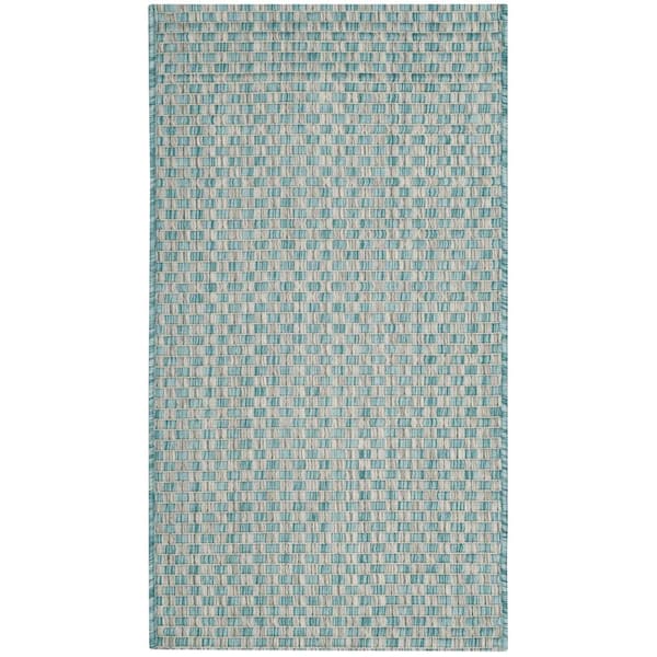 SAFAVIEH Courtyard Light Blue/Light Gray Doormat 2 ft. x 4 ft. Solid Indoor/Outdoor Patio Area Rug