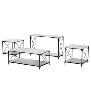 Elven 4-Piece 47.25 in. Black and Gray Rectangle Wood Coffee Table Set