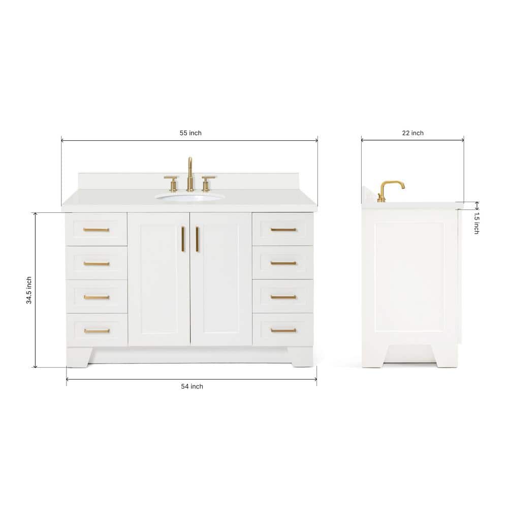 Taylor 55" White Quartz Single Sink Vanity with Brass Hardware