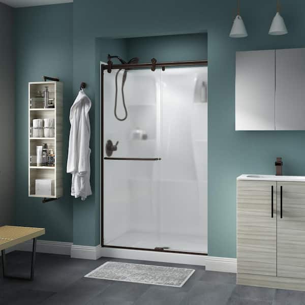 Delta Simplicity Contemporary 43-3/8 to 47-3/8 in. W x 71 in. H Frameless Sliding Shower Door, Bronze, Frosted Glass