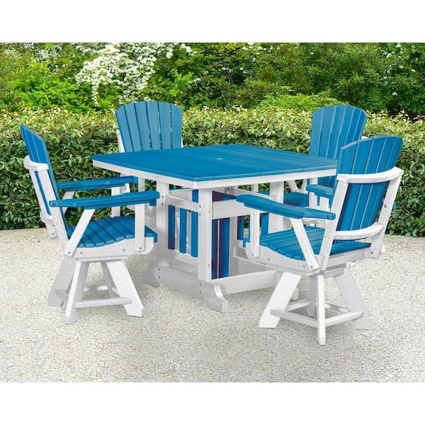 Adirondack Series White 5 Piece High Density Poly Ethylene Plastic Square Dining Height Outdoor Dining Set