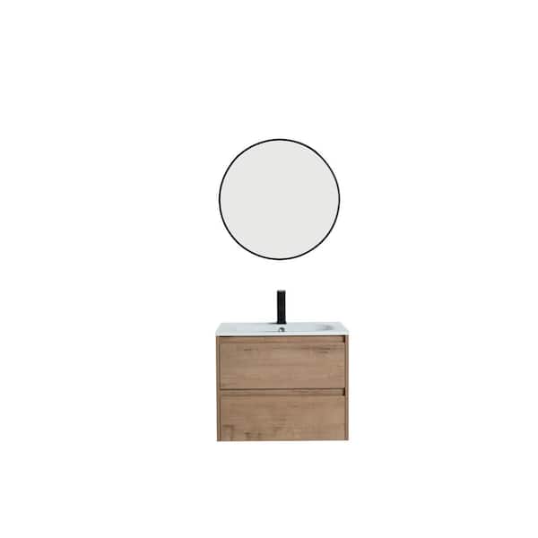 Unbranded 24 in. W x 18 in. D x 19.63 in. H Floating Vanity in Natural Wood Brown with White SMC Basin