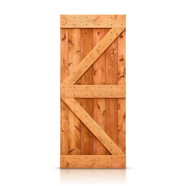 CALHOME K Series 30 in. x 84 in. Pre Assembled Red Walnut Stained Solid Pine Wood Interior Sliding Barn Door Slab