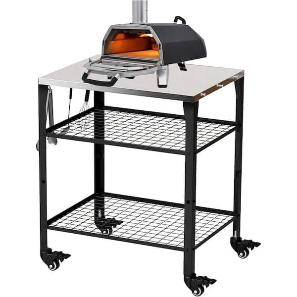 VEIKOUS Outdoor Grill Carts Table Dining Cart Table with Wheels for Outside in Black