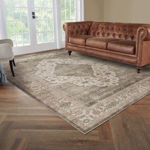 Harmony Medallion Brown 5 ft. X 7 ft. Polyester Indoor Machine Washable Area Rug