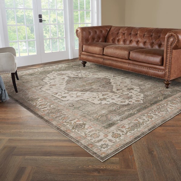 Harmony Medallion Brown 2 ft. X 7 ft. Polyester Indoor Machine Washable Runner Rug