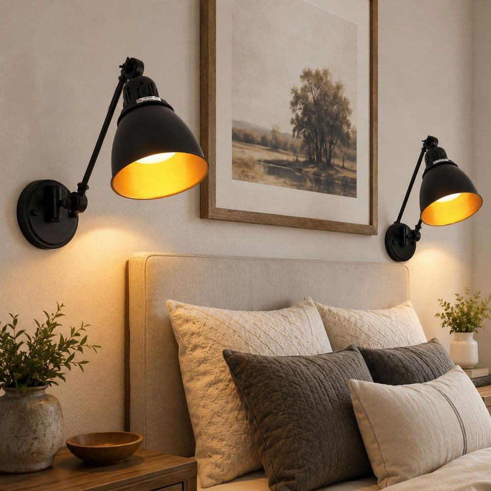 YANSUN 6 in. Plug-in Wall Sconces Set of 2, Tausende Black Gold