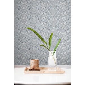 Grey and Blue Wood Chevron Vinyl Peel and Stick Wallpaper Roll (Covers 30.75 sq. ft.)