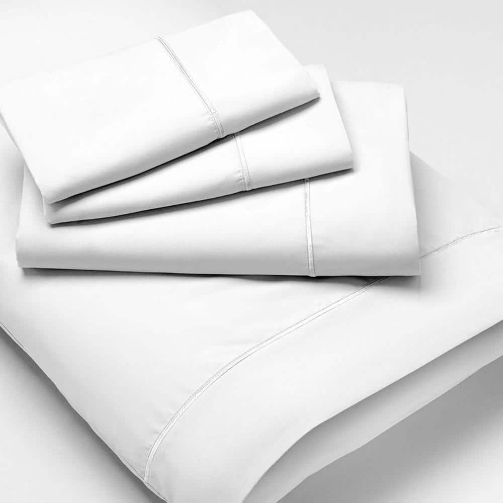 PRICELESS HOME 4Piece White Solid Modal Sateen Bed Full Sheet Set PH