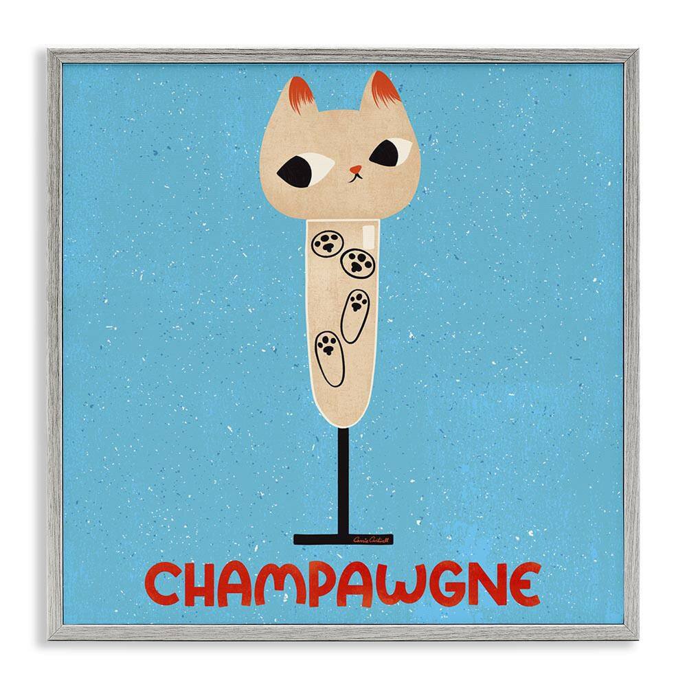 Champawgne Feline Wine by Carrie Cantwell Gray Framed Animal Giclee Art Print 12 in. x 12 in. price history on PriceWatchPro