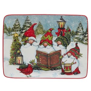 Christmas Gnomes 12 in. Assorted Colors Earthenware Rectangular Platter