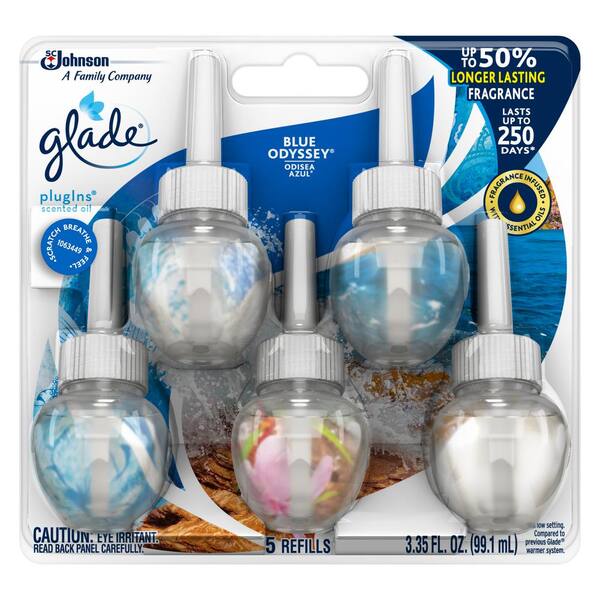 Glade 3 35 Fl Oz Blue Odyssey Scented Oil Plug In Air Freshener Refill 5 Pack 306014 The Home Depot