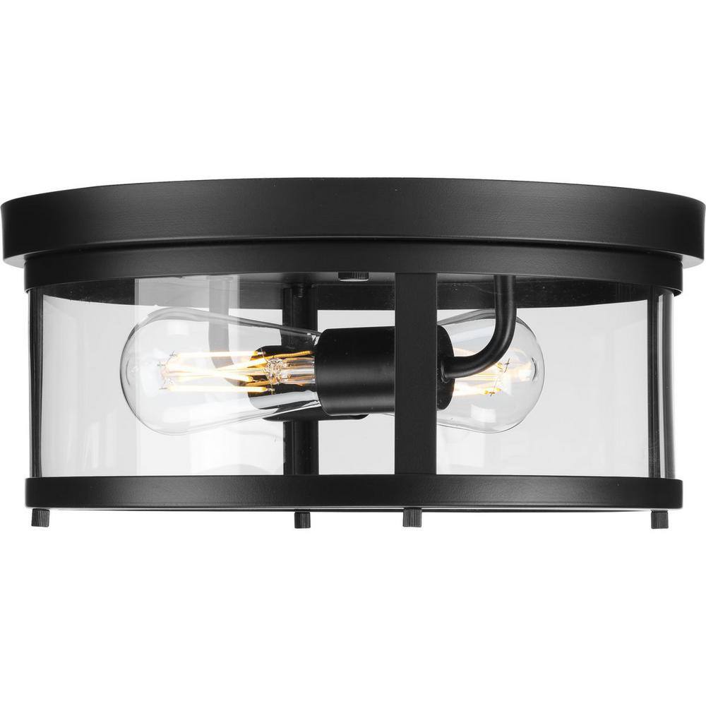Gunther Matte Black Glass Drum Indoor/Outdoor Flush Mount Light