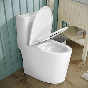 12 in. Rought 1-Piece 1.1/1.6 GPF Dual Flush Elongated Toilet in White with Comfortable Seat Height, Powerful and Quiet