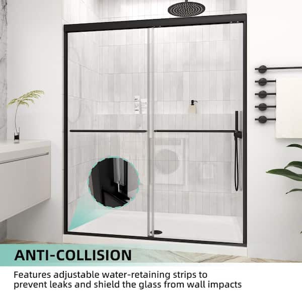 56-60 in. W x 70 in. H Sliding Framed Shower Door in Matte Black with 1/4 in. (6 mm) Tempered Clear Glass