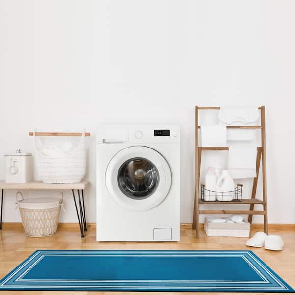 2 X 7 Blue Carmel Bordered Non Slip Runner Indoor Area Rug