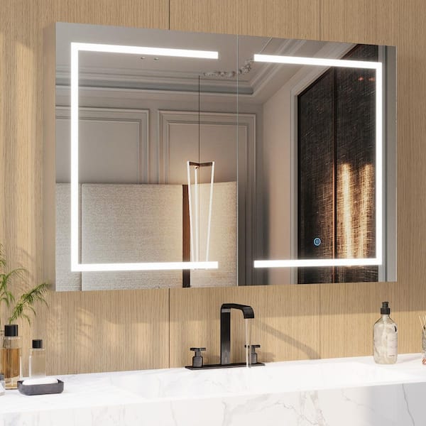 48 in. W x 32 in. H Rectangular Silver Aluminum Pre-Assembled LED Medicine Cabinet with Mirror, Anti-Fog, Surface Mount