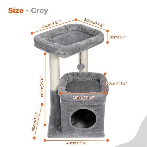 Cat Tree Tower for Indoor Cats with Private Cozy Condo, Natural Sisal Scratching Posts and Plush Pom-Pom Small
