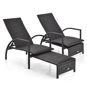 2-Pieces Patio Wicker Elastic Sponge Outdoor Lounge Chair Back Adjustable with Ottoman