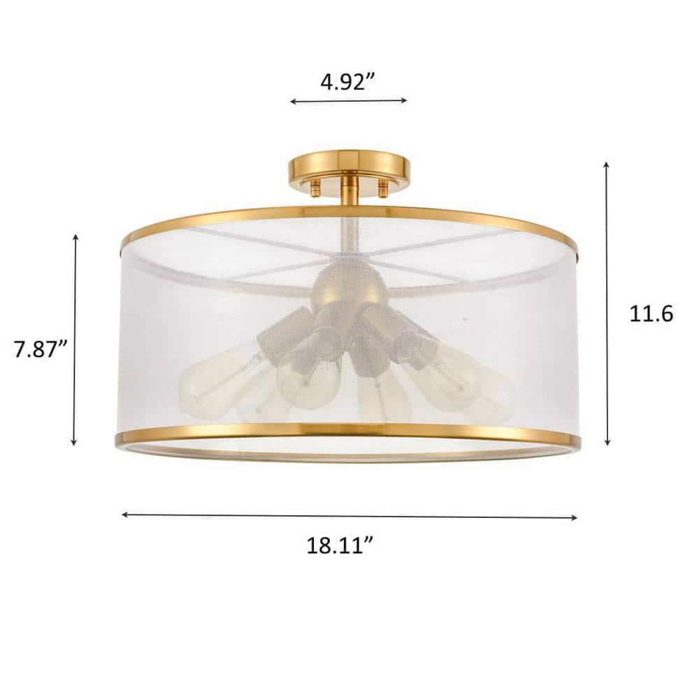 Gold and Black Drum Shade Semi Flush Ceiling Light