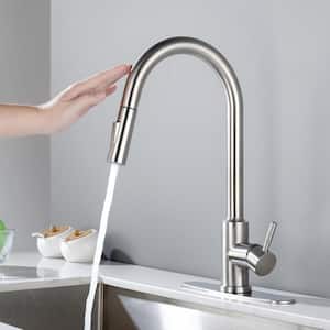 Single Handle Pull Down Sprayer Kitchen Faucet with Touch Sensor in Brushed Nickel