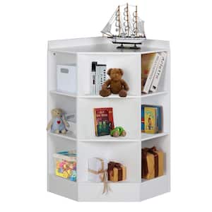 37 in. H White MDF Kids Corner 6-Shelf Bookcase Toy Storage Cabinet with 3 Drawers