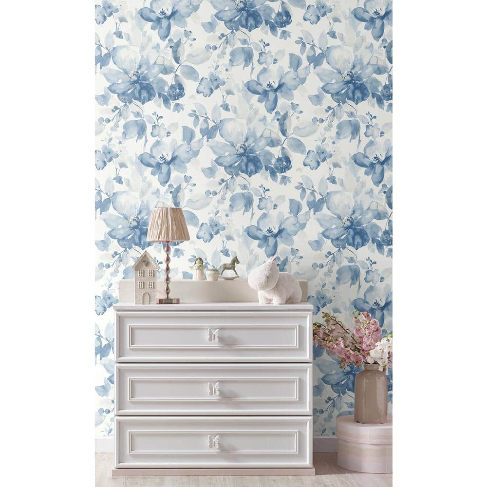 Bluestone Watercolor Garden Floral Pre-pasted Matte Wallpaper Roll
