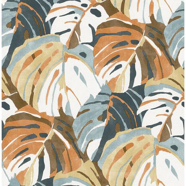 A-Street Prints Samara Orange Monstera Leaf Orange Wallpaper Sample