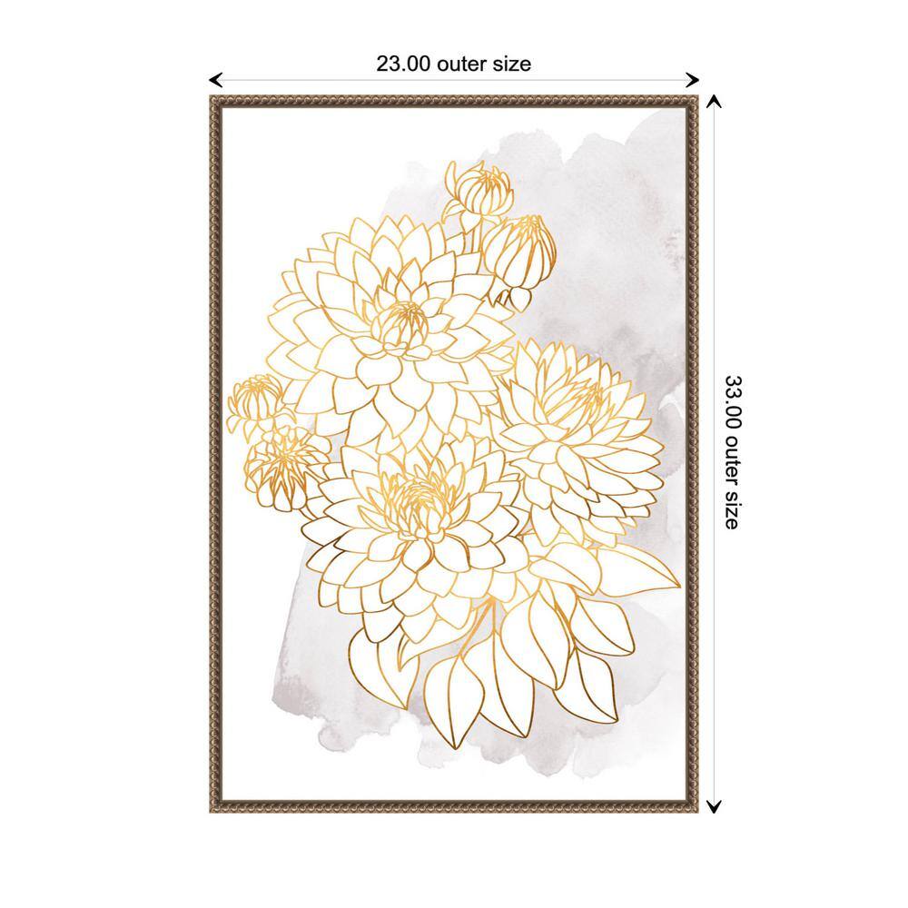 Gold and Gray Dahlia Bouquet Framed Canvas Wall Art