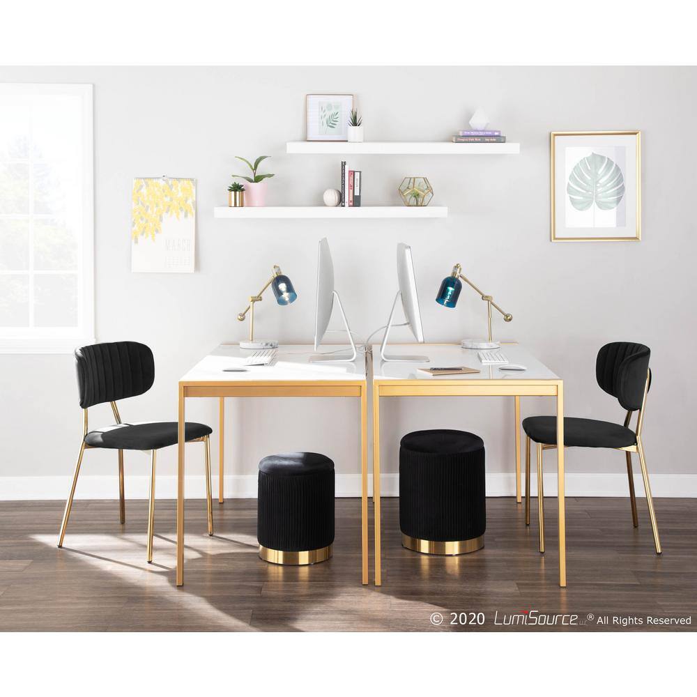 Black Velvet Upholstered Side Chair with Gold Metal Legs - Set of 2