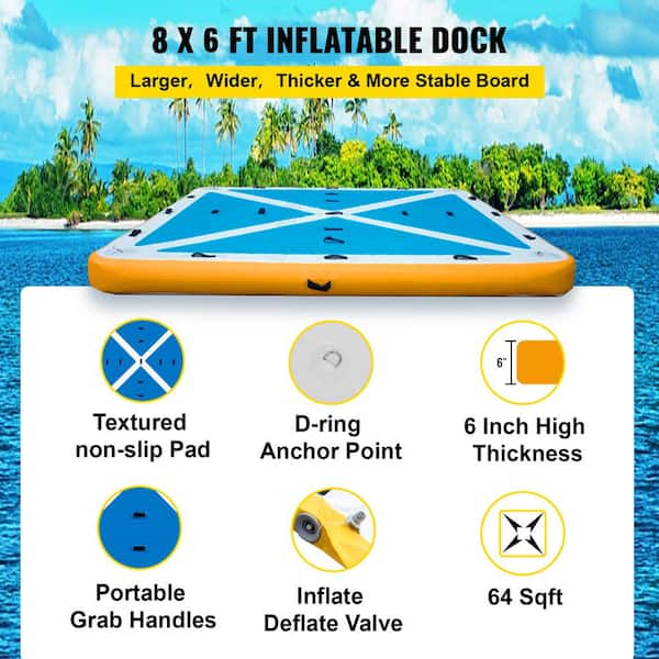 VEVOR Inflatable Dock Floating Platform Electric Air Pump & Storage Bag 3-5 Person Capacity 8 x 8 ft 6 inches Thick Drop Stitch PVC Non-Slip Raft for Pool Beach Ocean Swim Dock with Hand Pump 