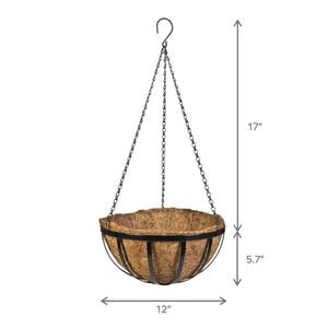 12 in. Dia Black Metal English Hanging Basket with Coco Liner