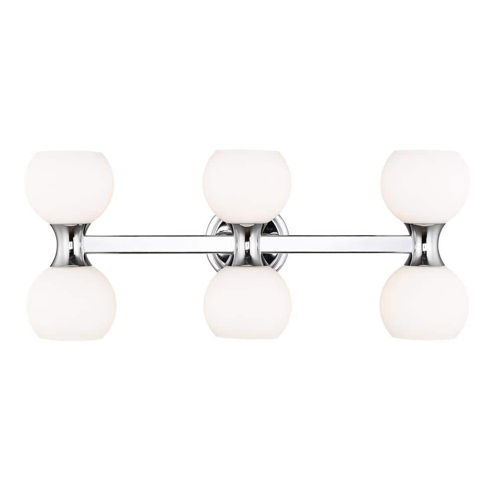 Artemis 6.5 in. 6 Light Chrome Vanity Light with Matte Opal Glass Shade wit