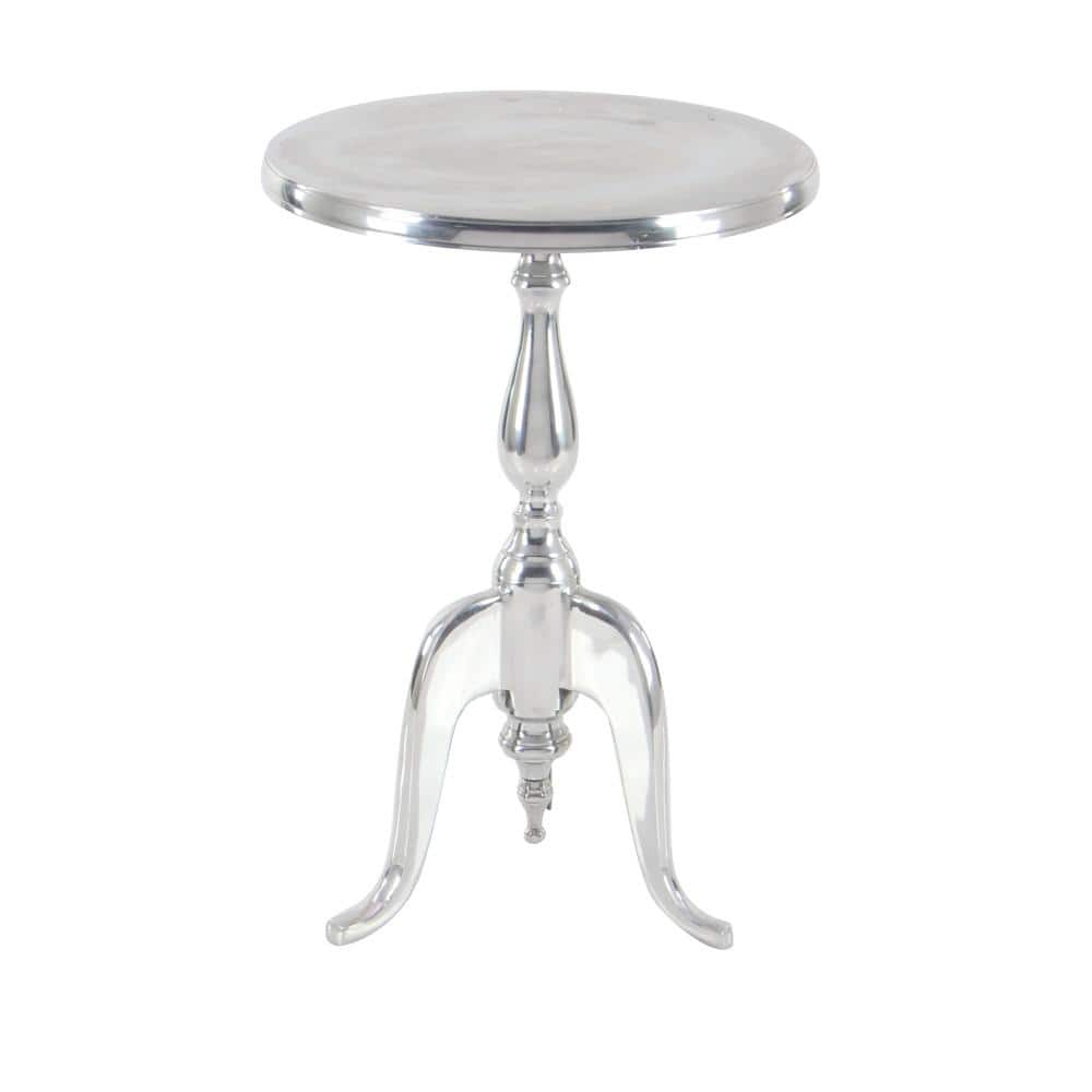 Elegant Silver Round Metal Pedestal Accent Table - 15" x 22"