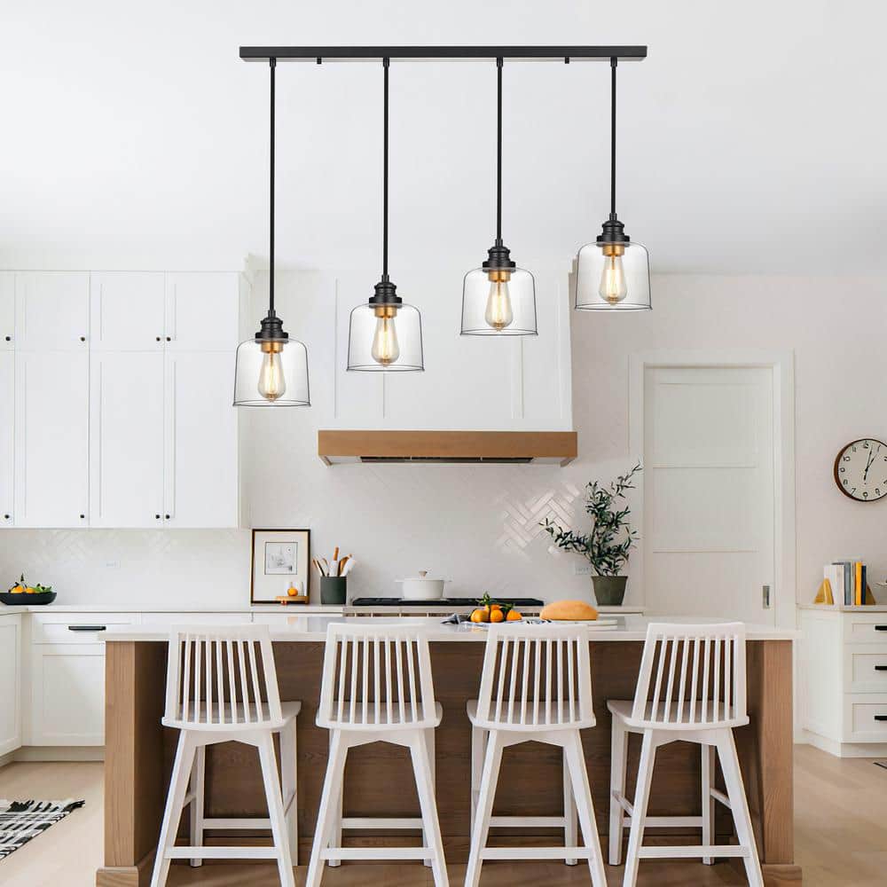 Bronze 4-Light Glass Shade Kitchen Island Pendant