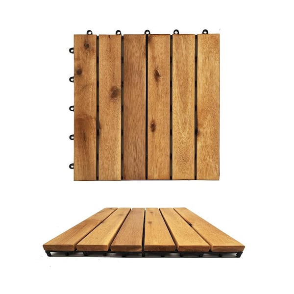 Afoxsos 1 ft. x 1 ft. Interlocking Acacia Hardwood Deck Tiles Snap Together Wood Flooring for Outdoor Patio in Brown-(24-Pack)