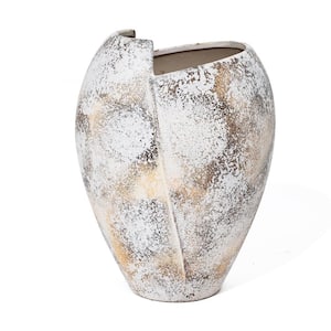 10 in. H Marbled Modern Stoneware Vase in White