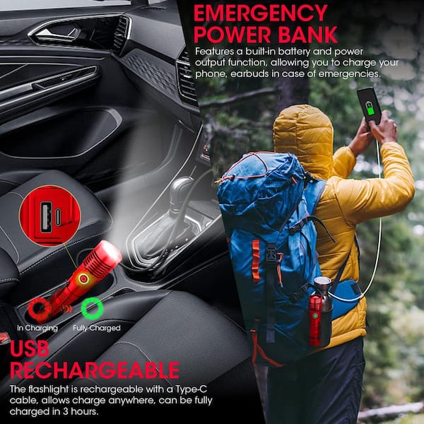Lukyamzn IPX6 Red 3.7 Volt 12000 Lumen LED Rechargeable Flashlight