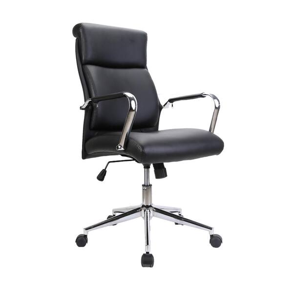 HOMEFUN Black High Back Adjustable Height Leather Executive Swivel Office Chair with Lumbar Support and Chrome Base