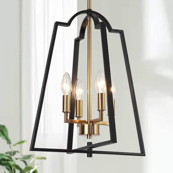 Industrial 4-Light Black Pendant Light Fixtures, Brass Pendant Hanging Light, Farmhouse Chandelier for Kitchen Island