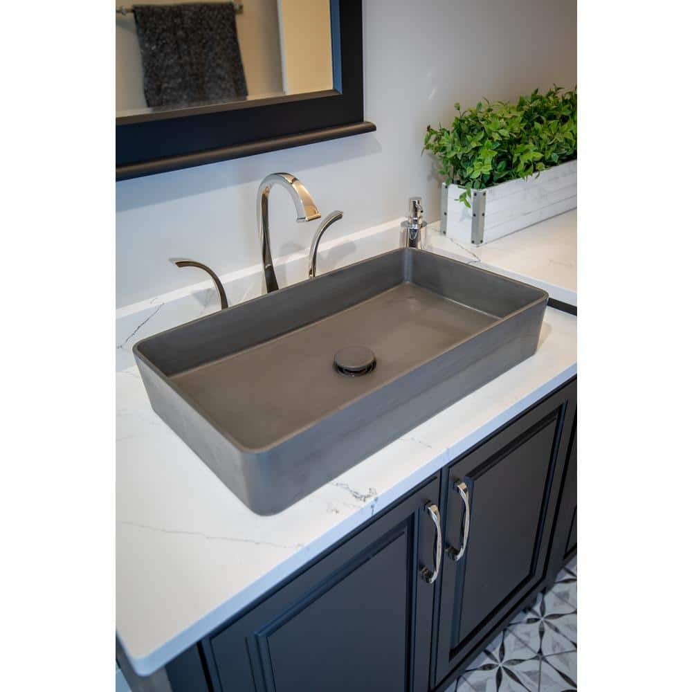 Charcoal Concrete Rectangular Vessel Sink with Rounded Corners