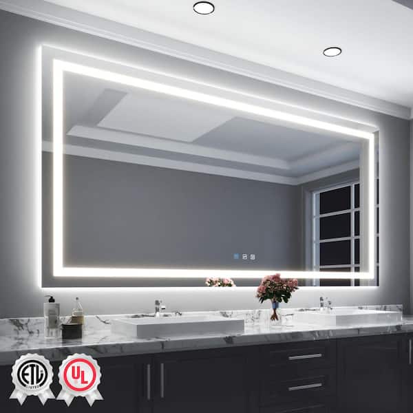 Backlit and Front Light 96 in. W x 48 in. H Rectangular Frameless Wall Bathroom Vanity Mirror