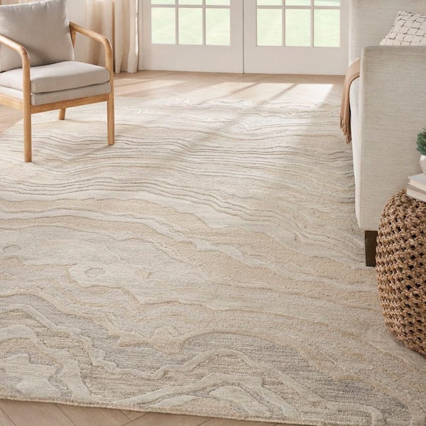 Graceful Beige 8 ft. x 10 ft. Abstract Contemporary Area Rug