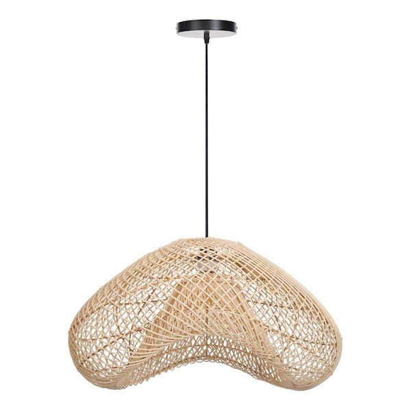 1-Light Natural Hand-Woven Rattan Pendant Light with Dome Shape, No Bulbs Included 24 in.