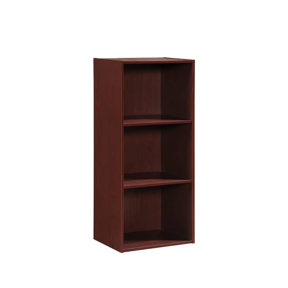 Mahogany 3-Shelf Kid-Friendly Storage Bookcase with Cubes and Doors