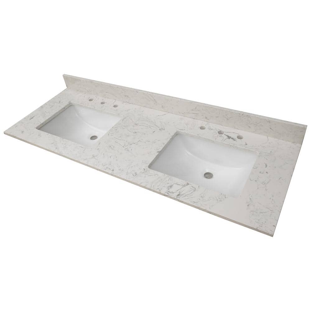 A&A Surfaces Carrara Sky 61 in. W x 22 in. D Engineered Marble Vanity ...
