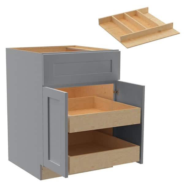 Home Decorators Collection Newport 24 in. W x 24 in. D x 34.5 in. H Assembled Plywood Base Kitchen Cabinet in Pearl Gray with 2ROT Utility Soft Cls